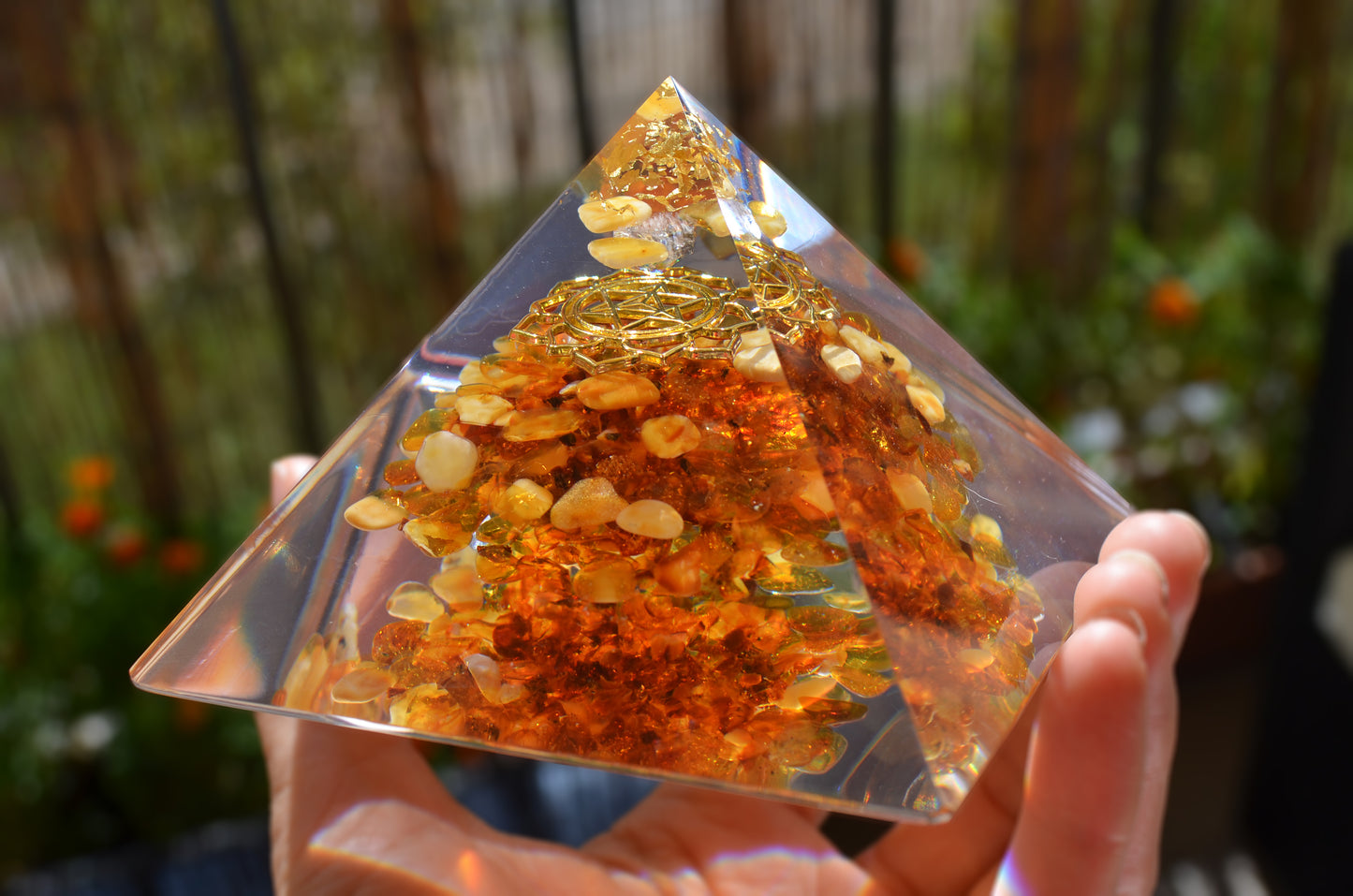 Orgonite Pyramid with Baltic Amber, pakimer, Merkaba