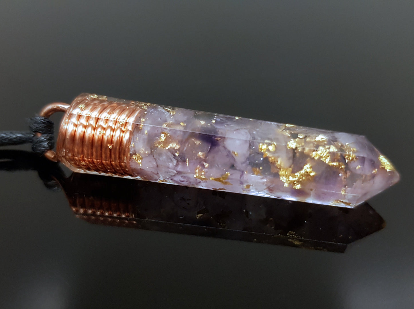 Amethyst Orgonite orgone pendant necklace. Reiki infused amulet, 24k gold and copper, chakra healing, EMF protection