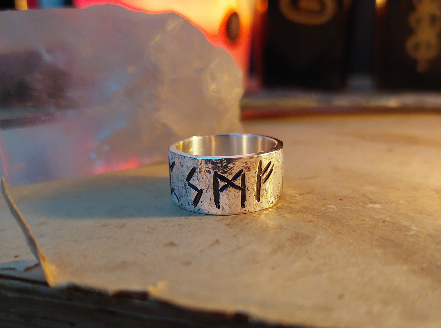Rune ring amulet. Spiritual Growth and Protection, rustic sterling silver ring with celtic, viking runes formula.