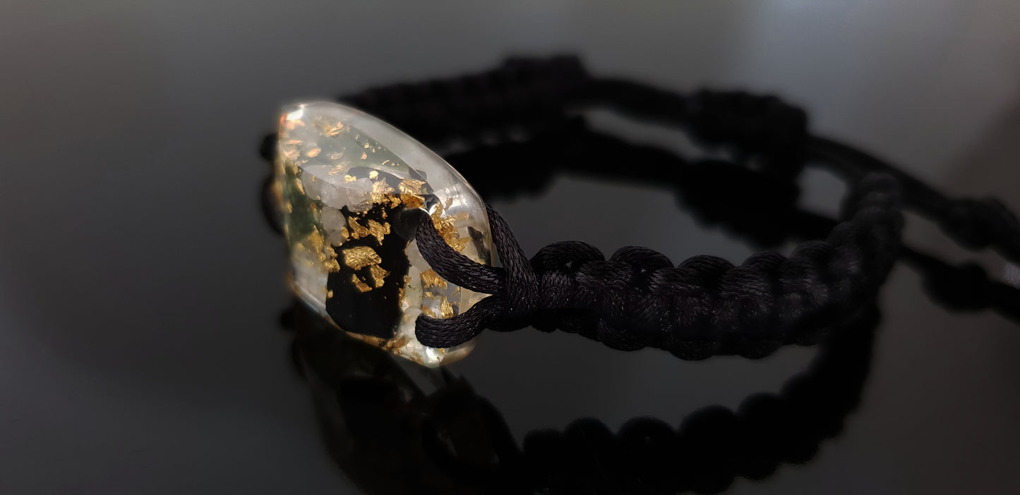 Orgonite bracelet - 24K gold, Moldavite, Herkimer, diamonds, black Tourmaline