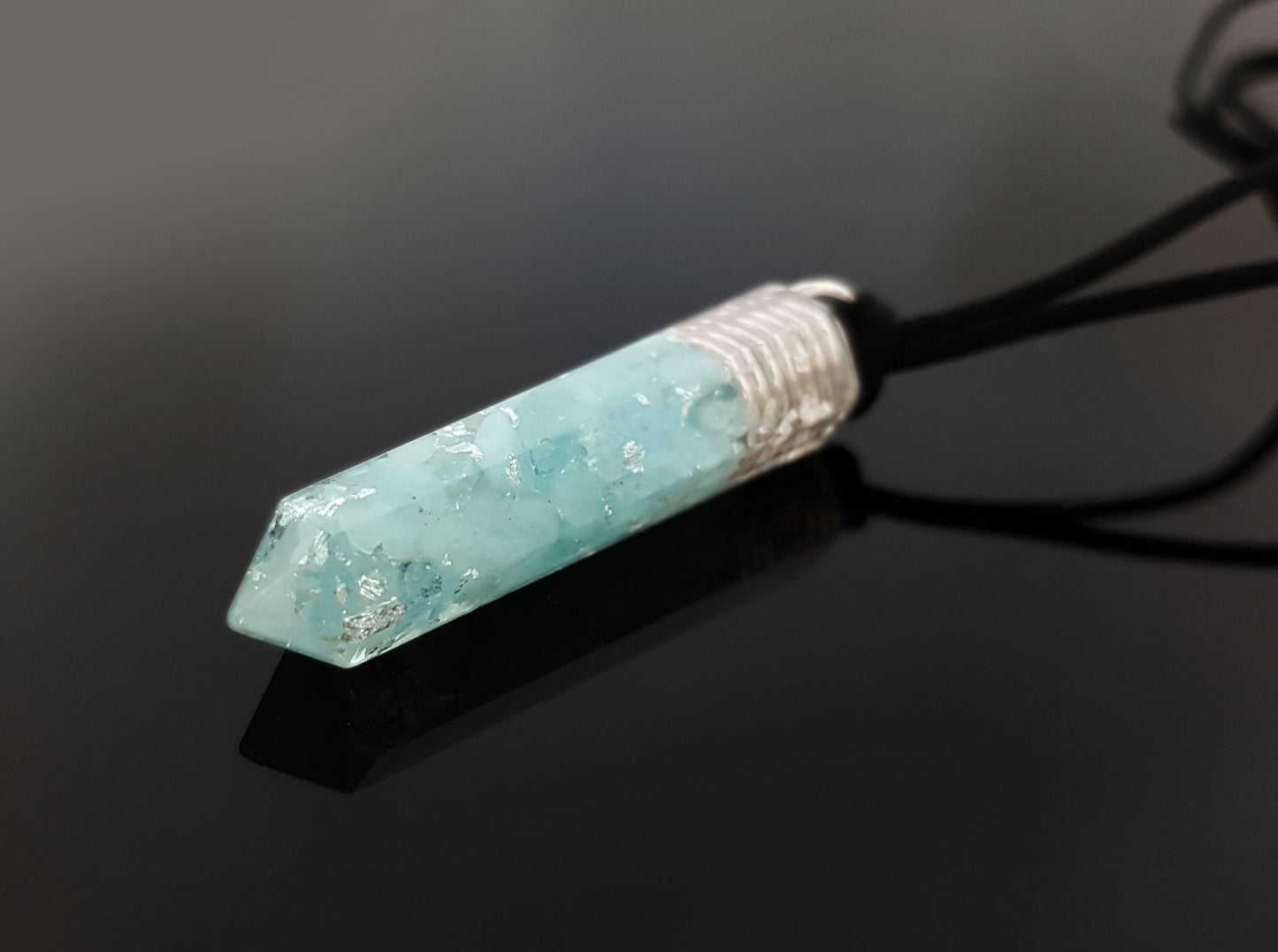 Aquamarine Orgone Orgonite pendant necklace, Reiki infused crystal chakra healing amulet