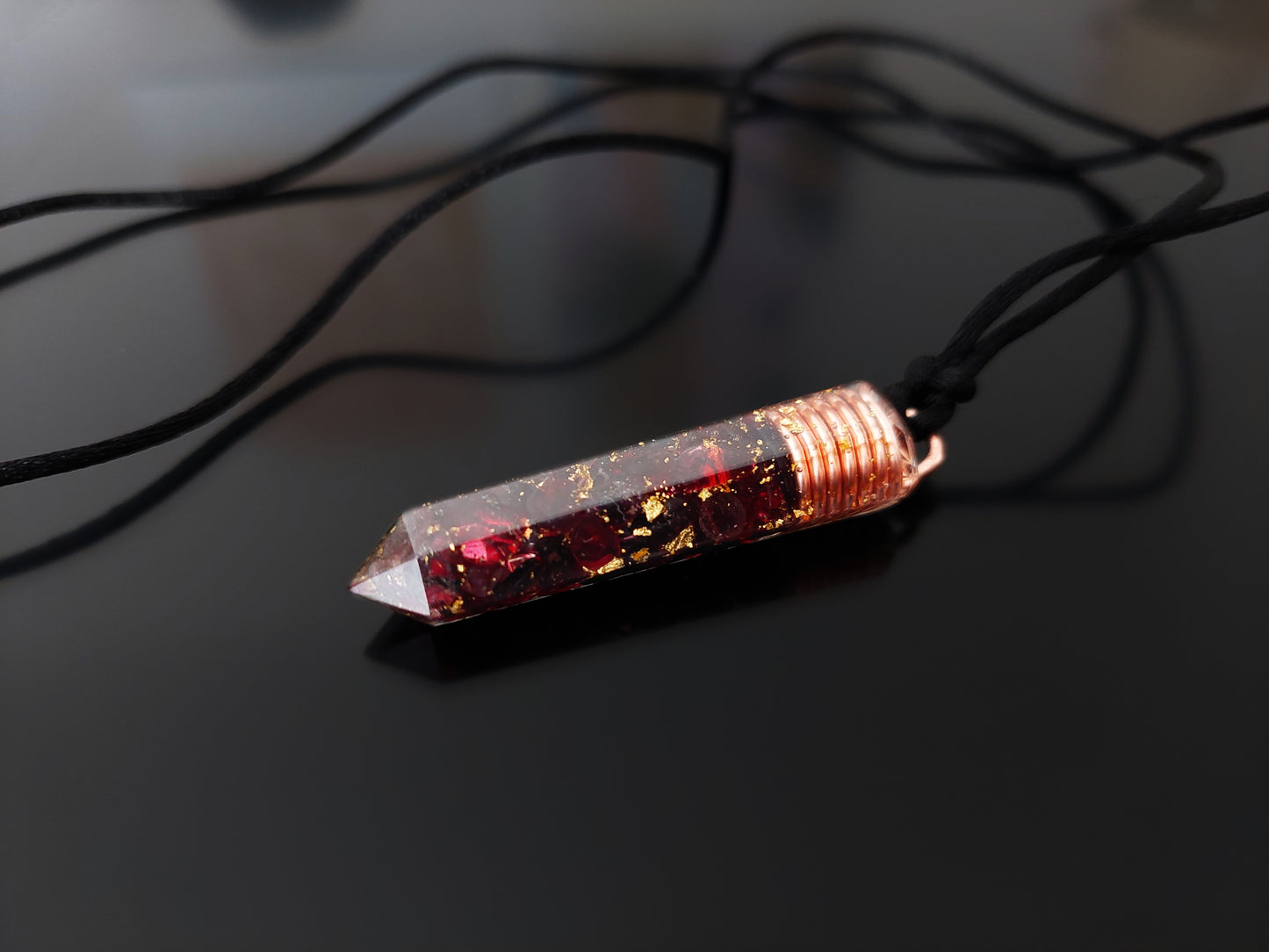 Garnet Orgonite orgone pendant necklace, 24k gold, Wealth, Money, luck, Love, Reiki infused, charged wealth amulet
