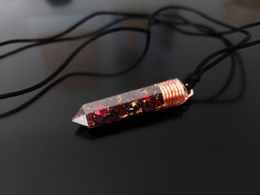 Garnet Orgonite orgone pendant necklace, 24k gold, Wealth, Money, luck, Love, Reiki infused, charged wealth amulet
