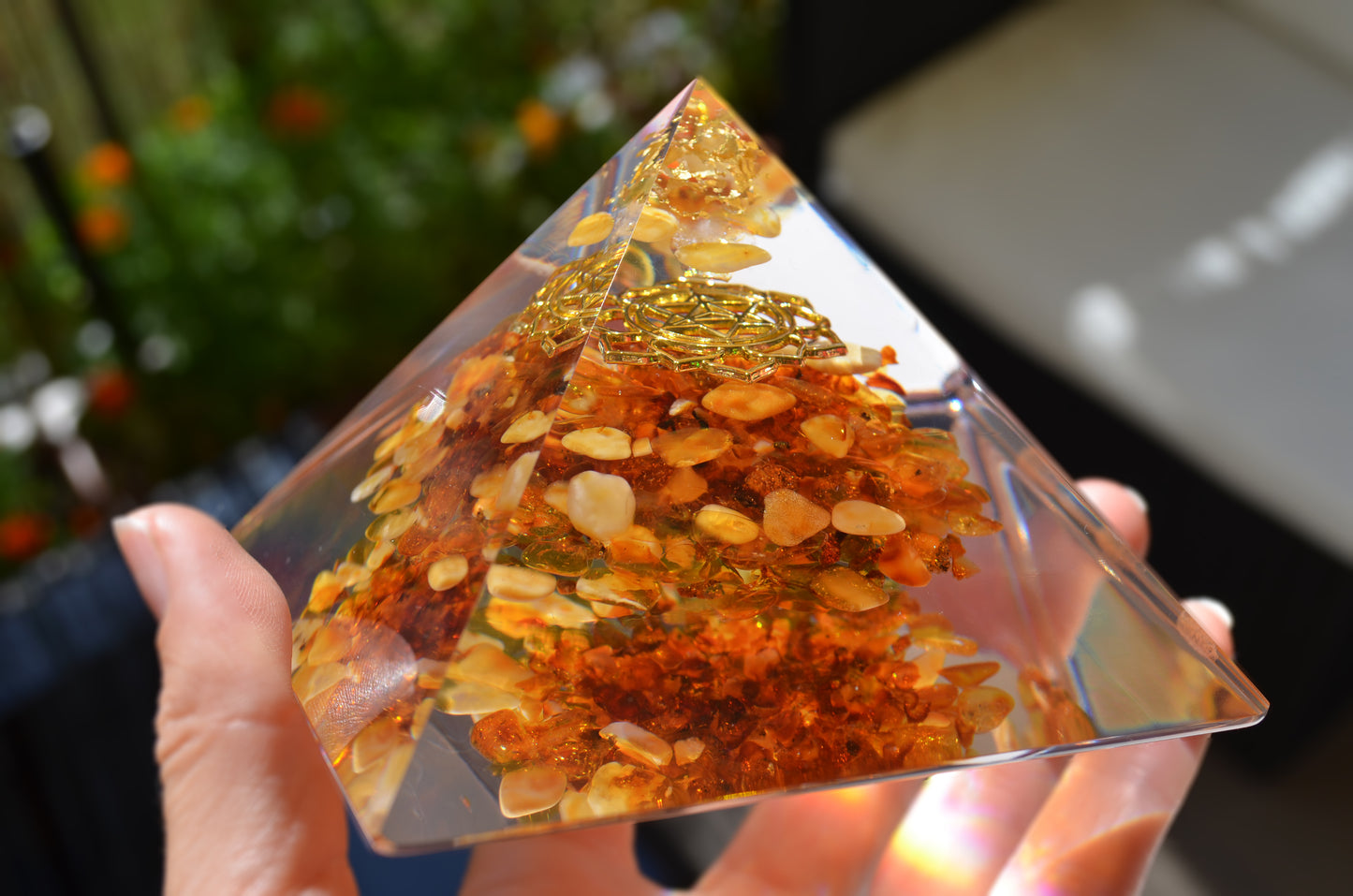 Orgonite Pyramid with Baltic Amber, pakimer, Merkaba