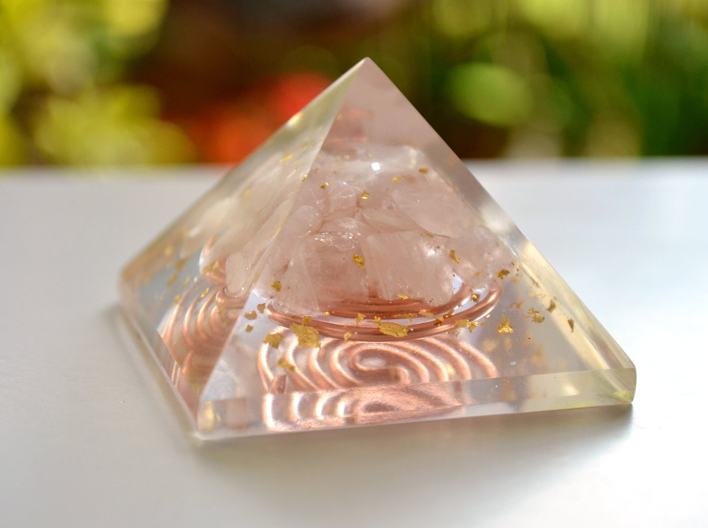 Rose quartz Orgonite orgone Pyramid - love, meditation