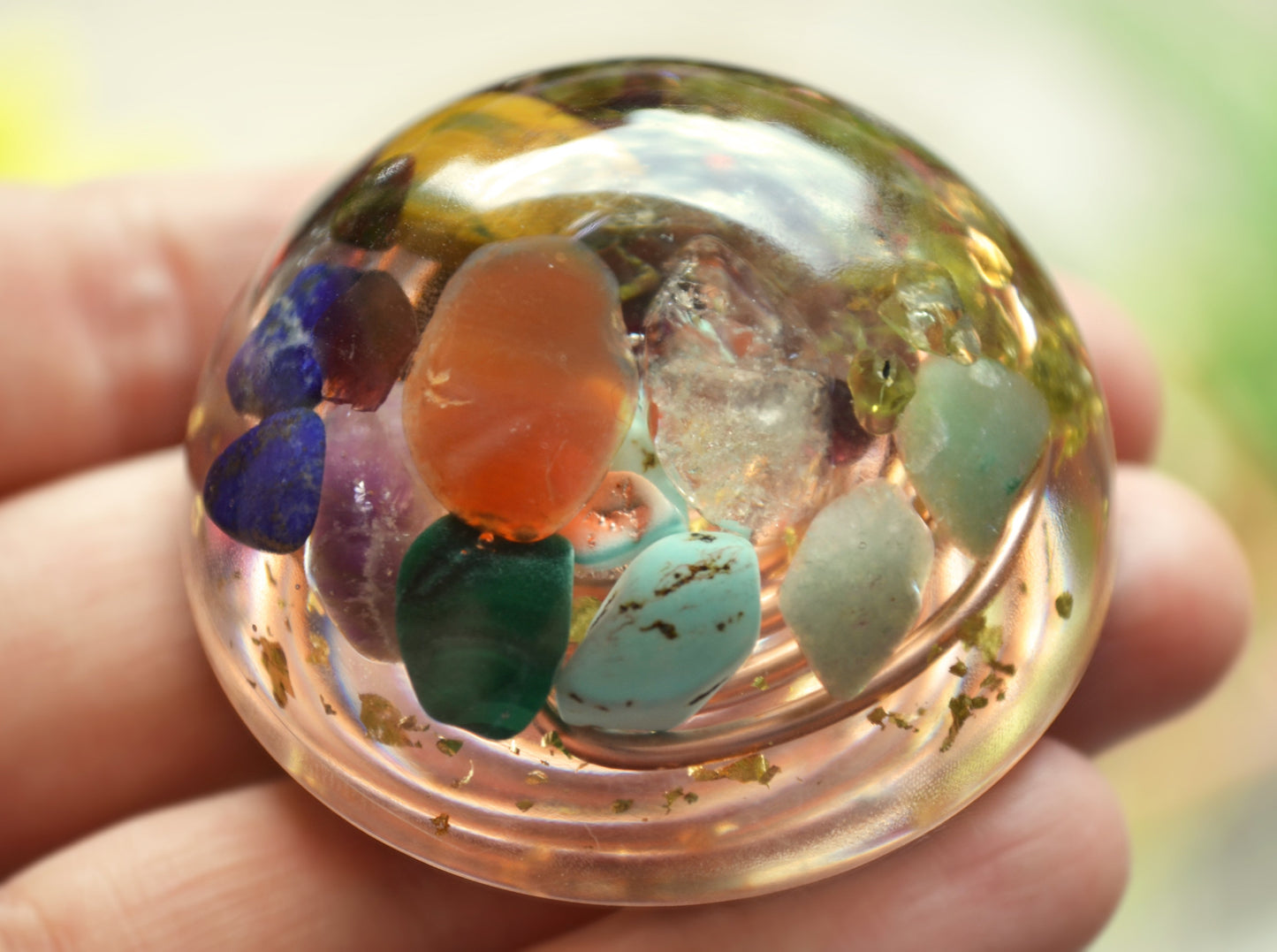 Pocket hemisphere orgonite dome - 7 chakra healing and charging, wealth, money