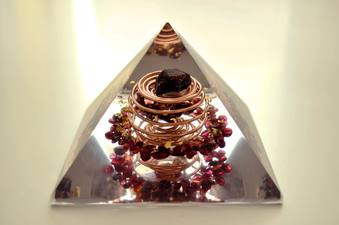 Powerful Orgonite Pyramid, garnet, almandine, quartz, vortex coil, Wealth, Money, Sexuality