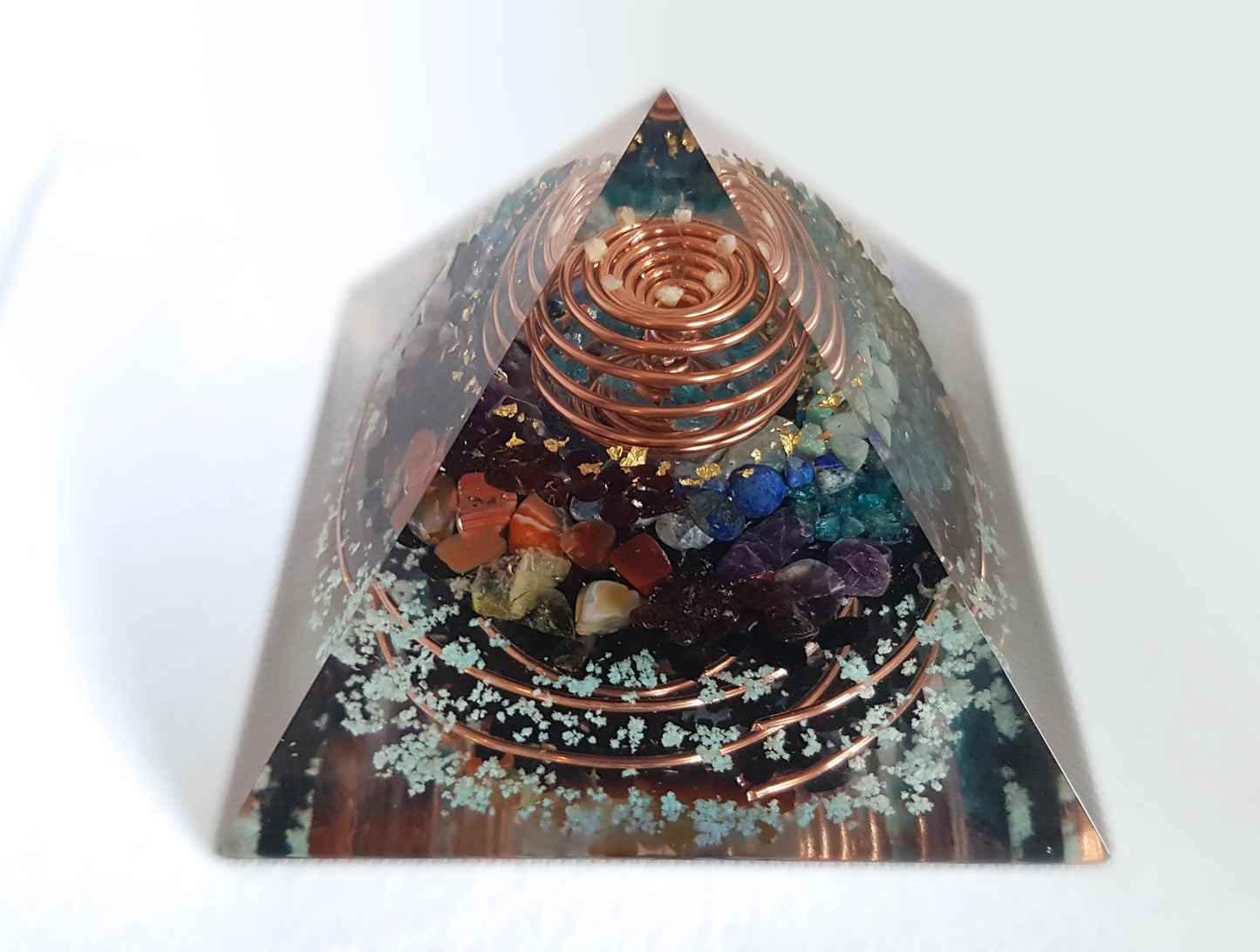 Orgonite orgone Pyramid, 7 chakra healing, glow in the dark, vortex, Reiki programmed, high vibrations