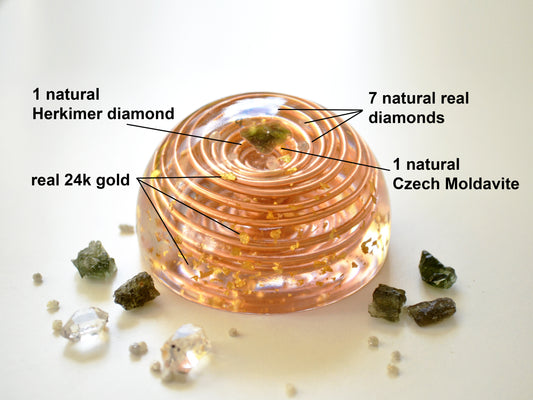 Powerful Orgonite, orgone dome, Most powerful crystals combination with vortex coil, Moldavite Herkimer
