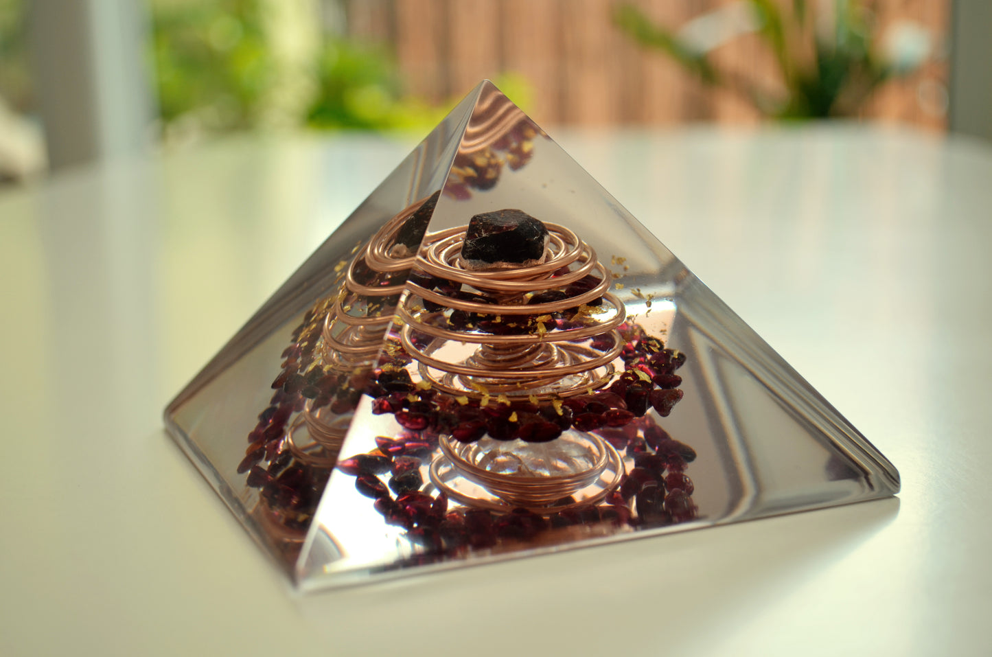 Powerful Orgonite Pyramid, garnet, almandine, quartz, vortex coil, Wealth, Money, Sexuality