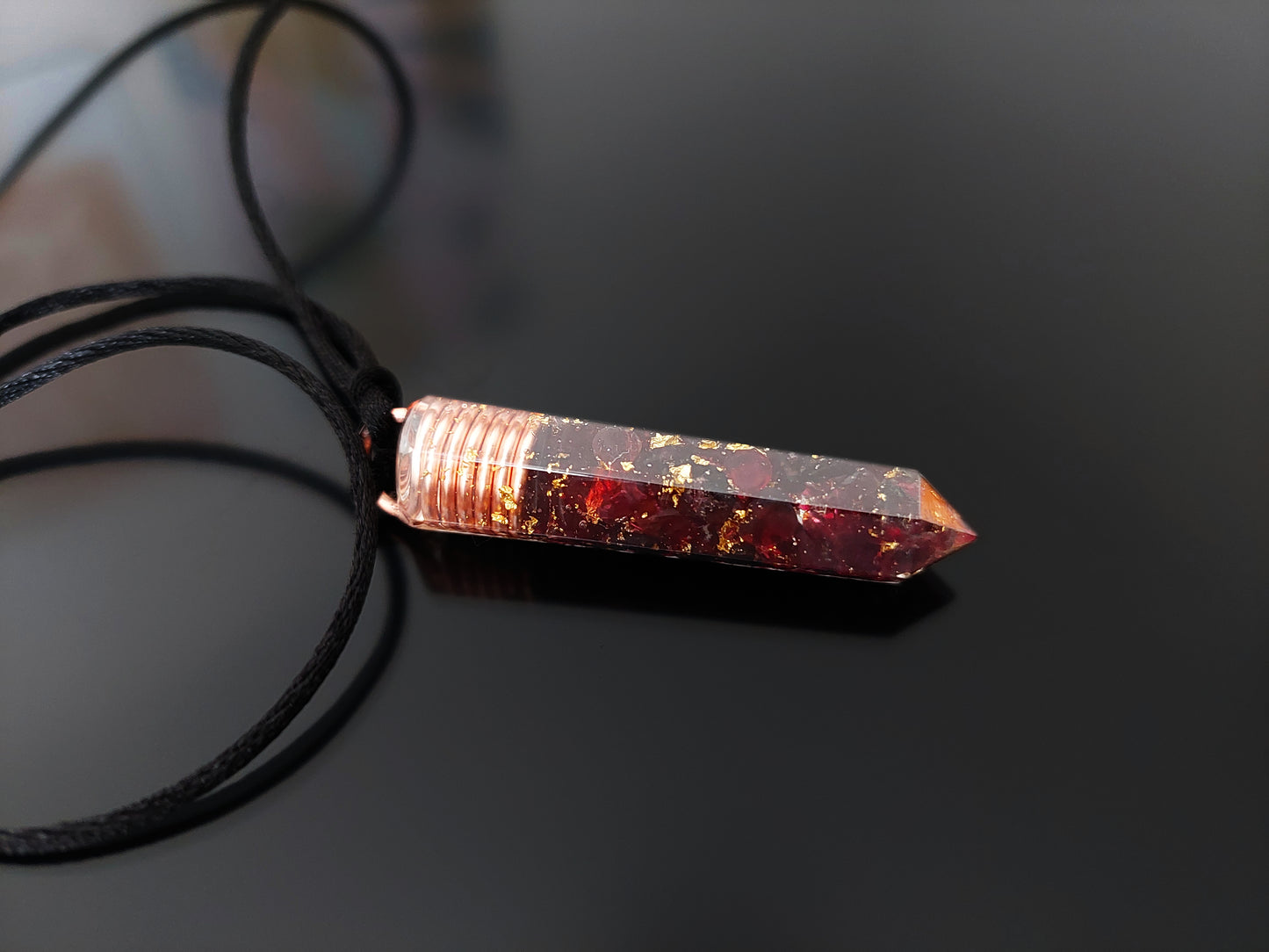 Garnet Orgonite orgone pendant necklace, 24k gold, Wealth, Money, luck, Love, Reiki infused, charged wealth amulet