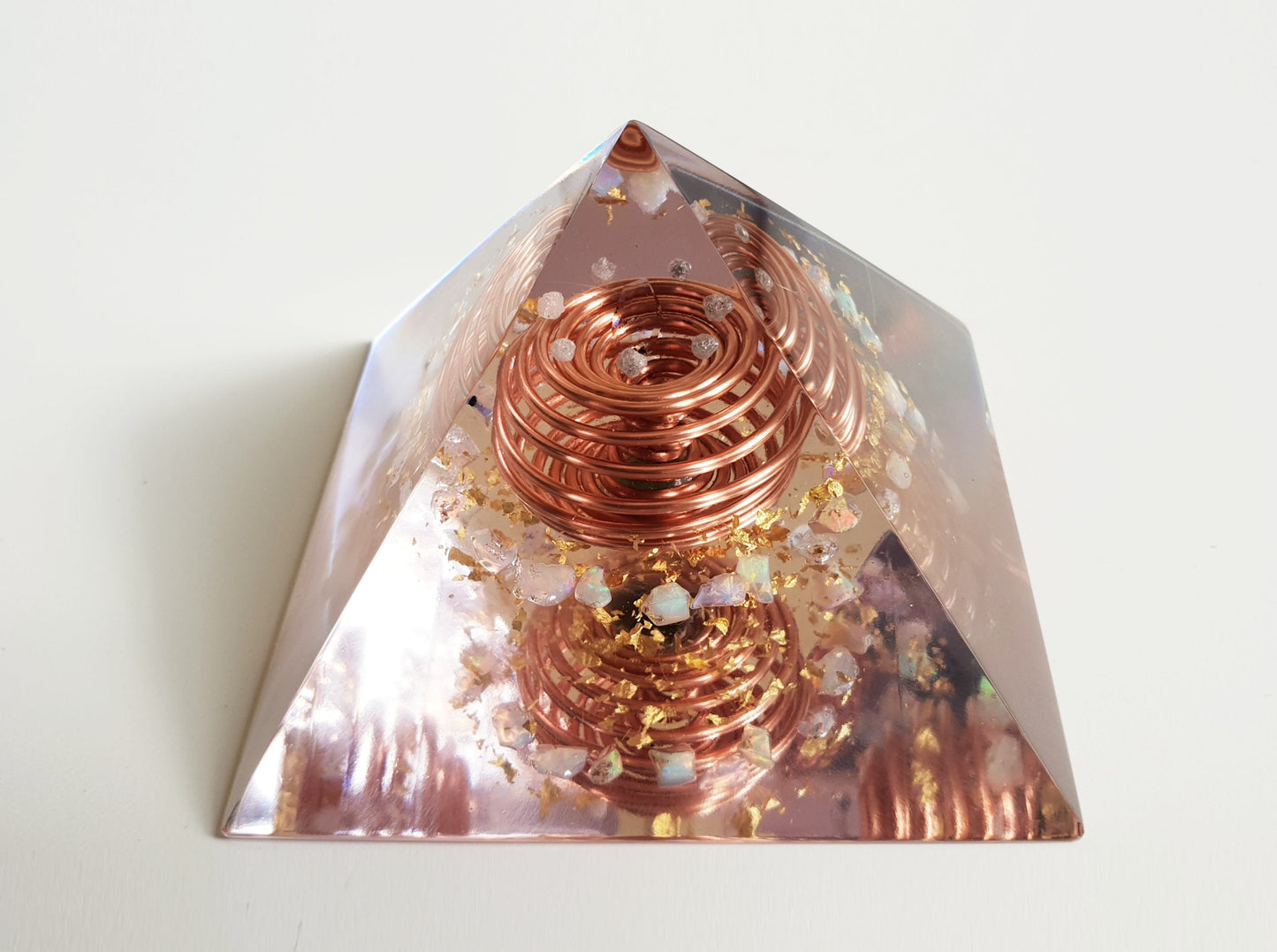 Moldavite and Opal Orgonite Orgone pyramid