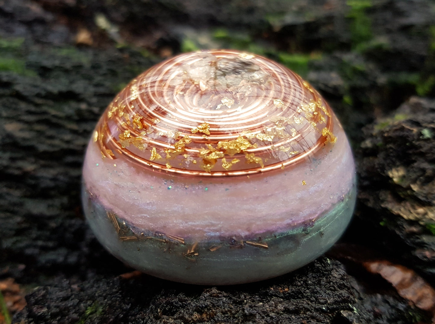 Orgonite dome, Most powerful combination, Diamonds, Herkimer, Moldavite, tourmaline, vortex, brass