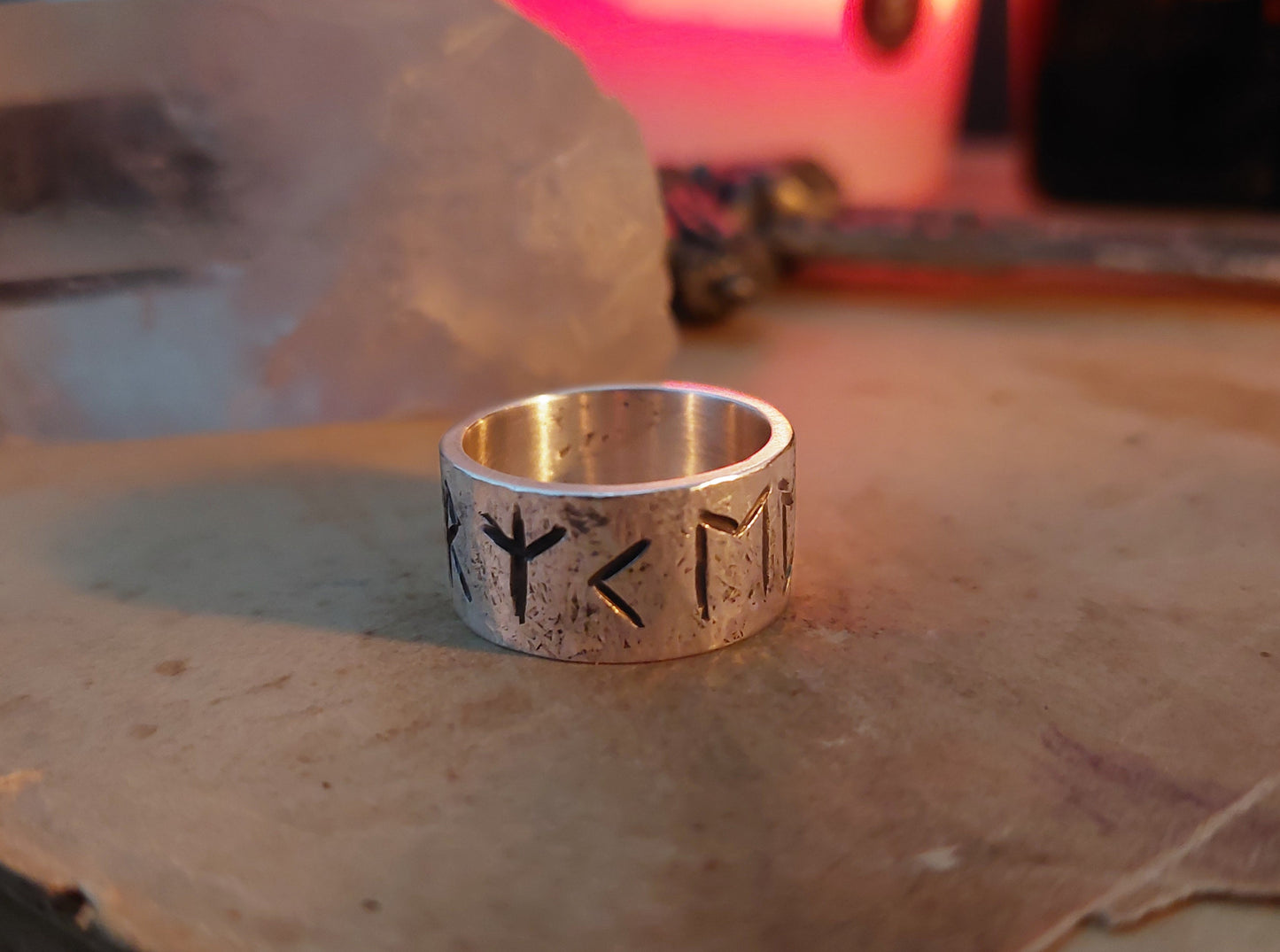 Rune ring amulet. Spiritual Growth and Protection, rustic sterling silver ring with celtic, viking runes formula.