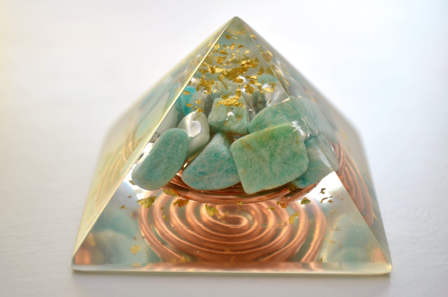 Orgonite Pyramid with amazonite and 24k gold - programmed, activated amulet charm
