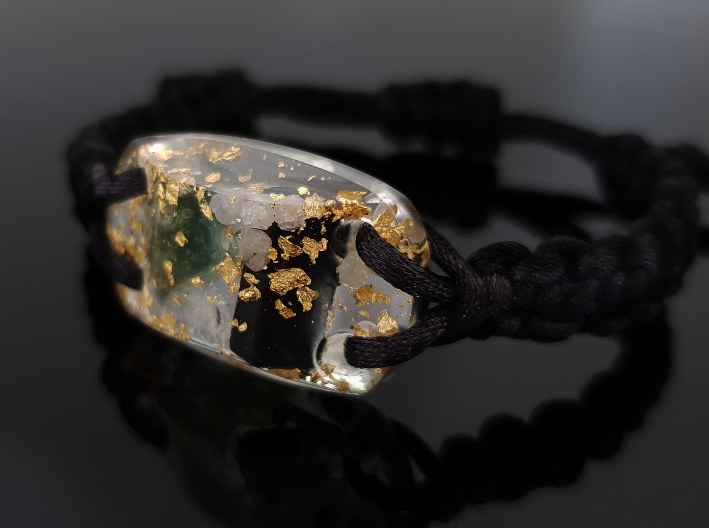 Orgonite bracelet - 24K gold, Moldavite, Herkimer, diamonds, black Tourmaline