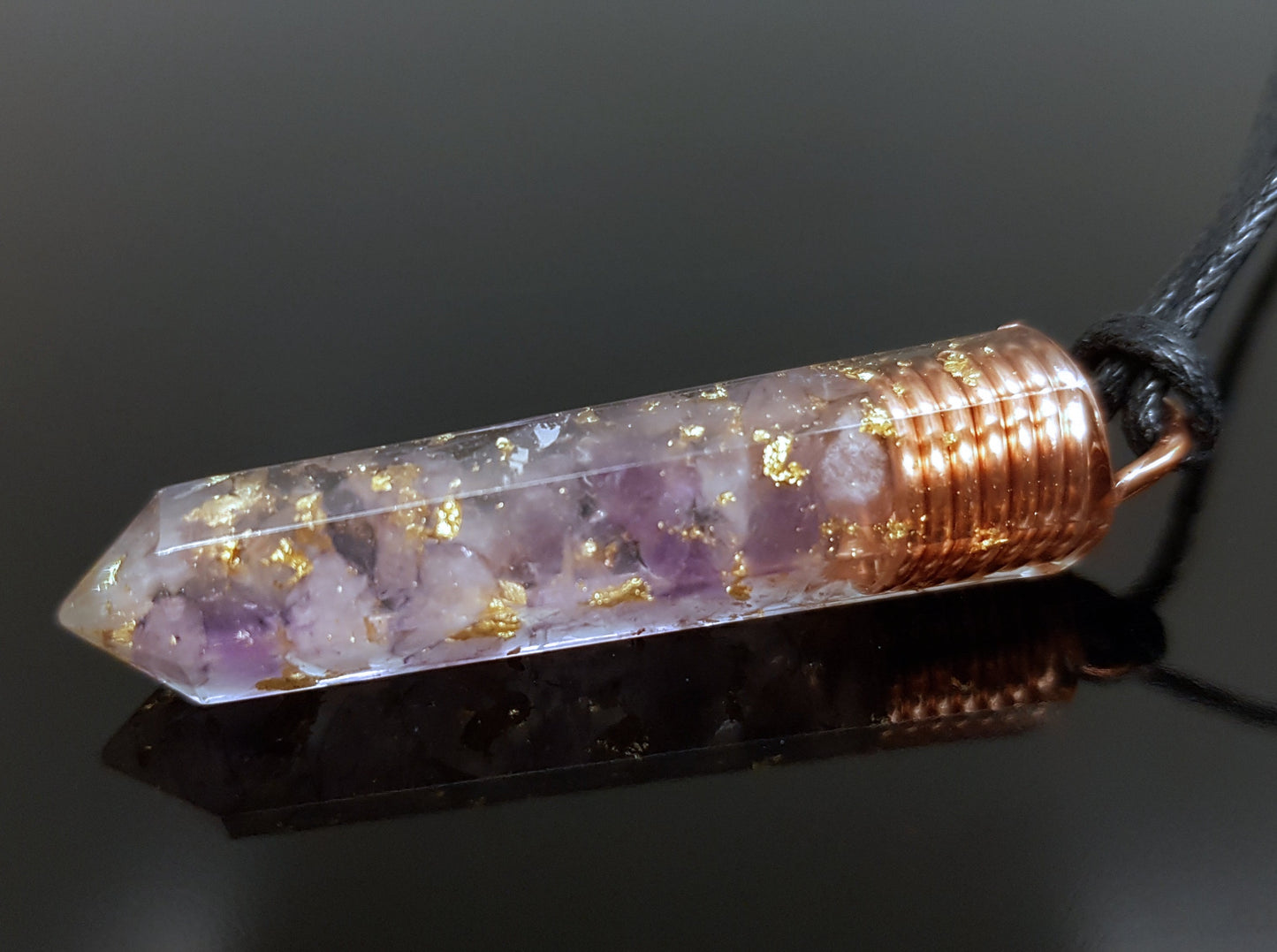 Amethyst Orgonite orgone pendant necklace. Reiki infused amulet, 24k gold and copper, chakra healing, EMF protection