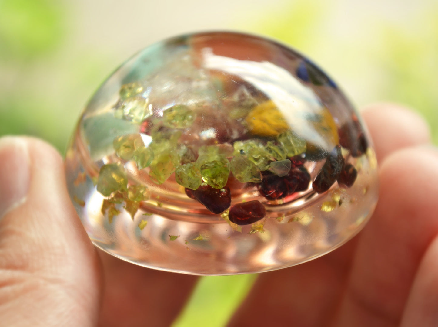 Pocket hemisphere orgonite dome - 7 chakra healing and charging, wealth, money