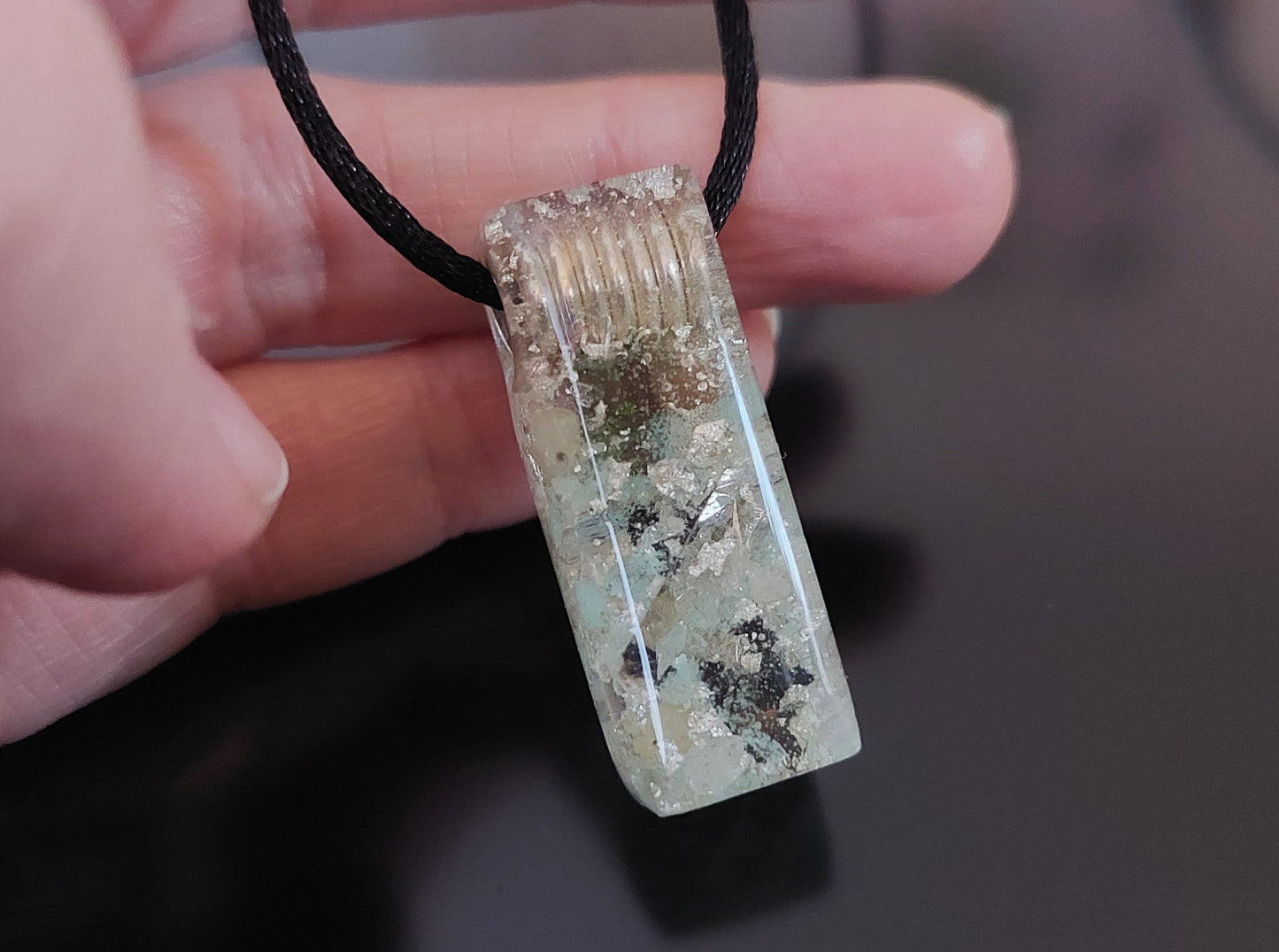 Orgonite orgone pendant, necklace - diamonds, Moldavite, Herkimer, Rhodozite, Danburite, sterling silver, glow in the dark