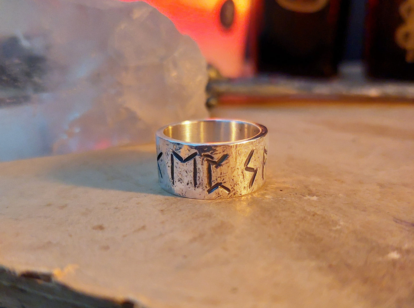 Rune ring amulet. Spiritual Growth and Protection, rustic sterling silver ring with celtic, viking runes formula.