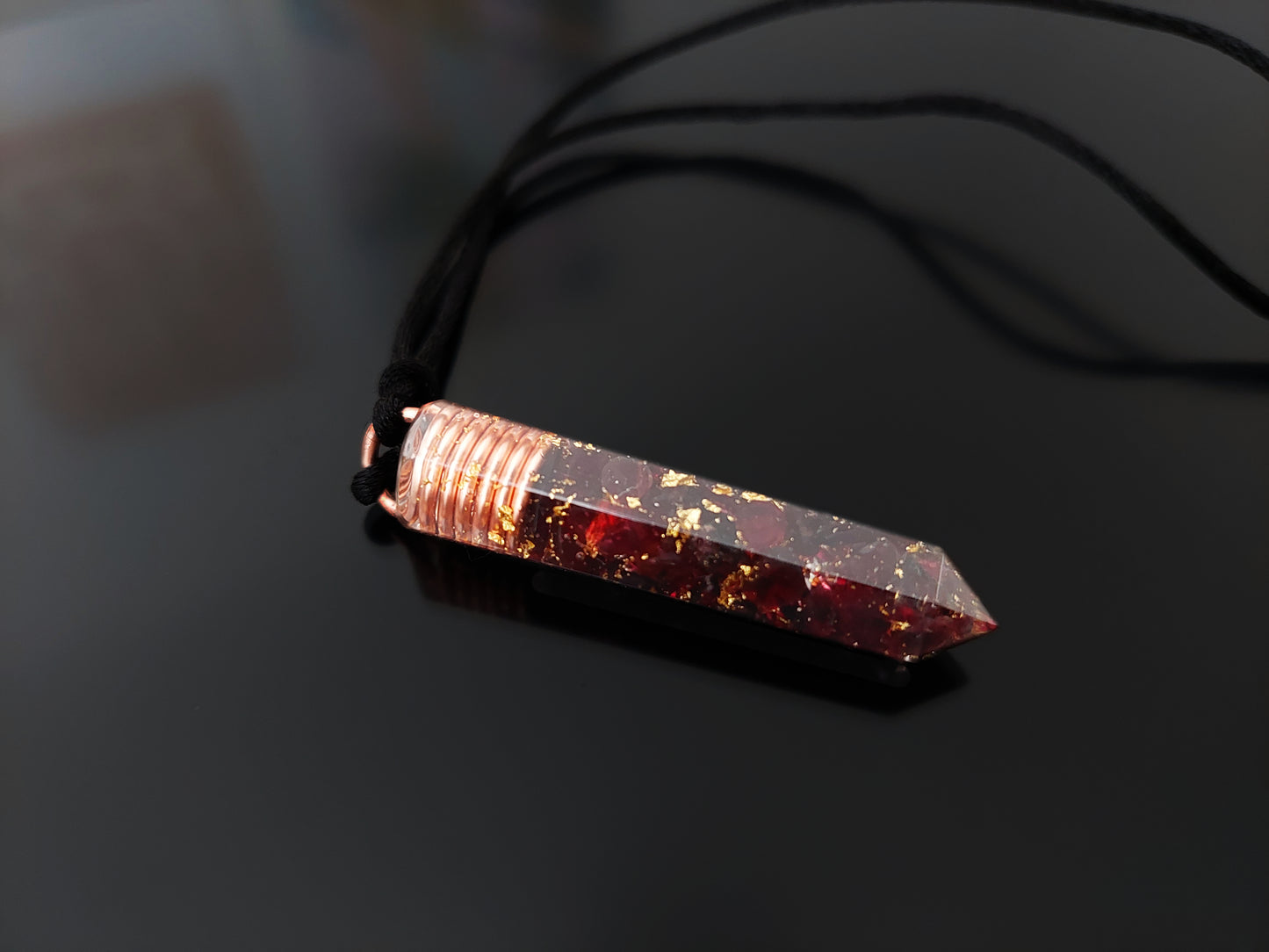 Garnet Orgonite orgone pendant necklace, 24k gold, Wealth, Money, luck, Love, Reiki infused, charged wealth amulet