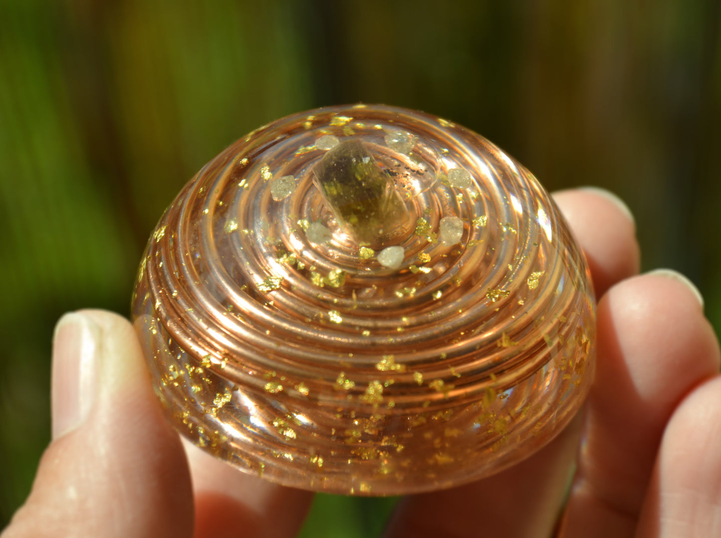 Pocket orgonite hemisphere dome with most powerful crystals combination and vortex