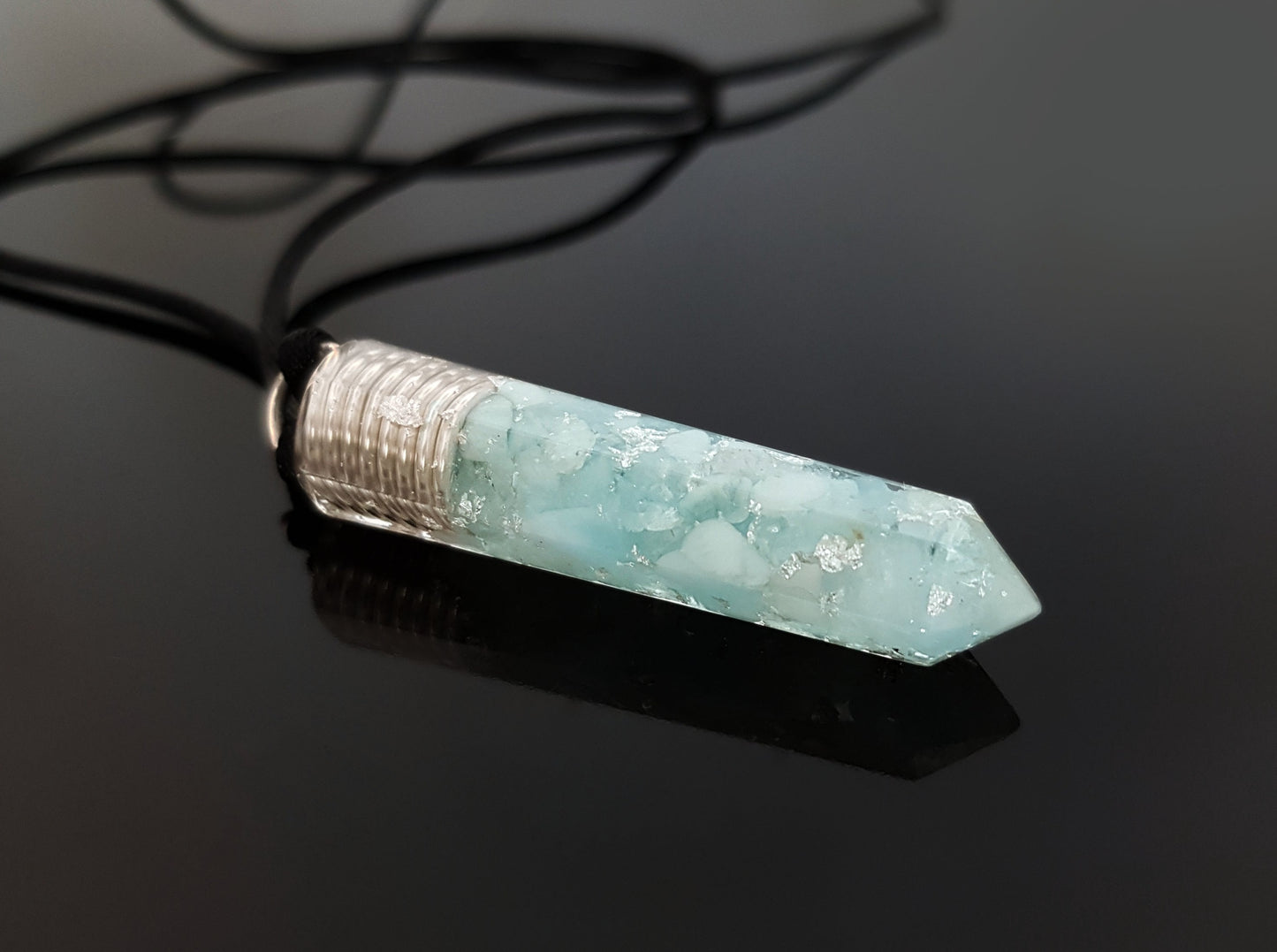 Aquamarine Orgone Orgonite pendant necklace, Reiki infused crystal chakra healing amulet