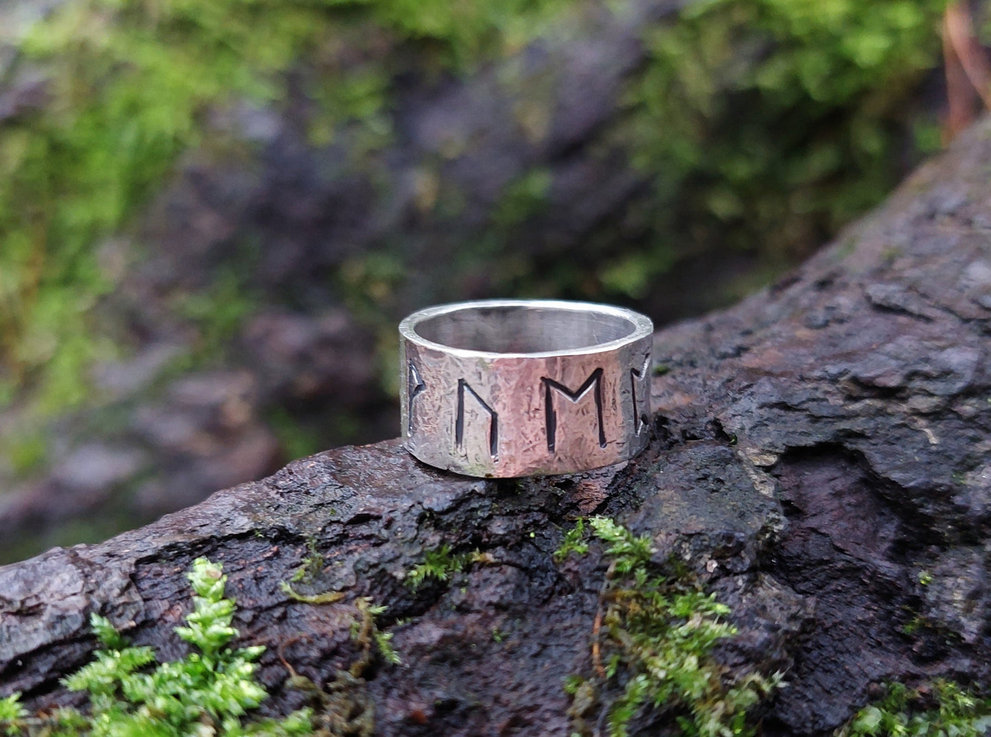 Real Money, luck, prosperity amulet, rustic sterling silver ring with celtic, viking runes formula. Powerful enchanted talisman