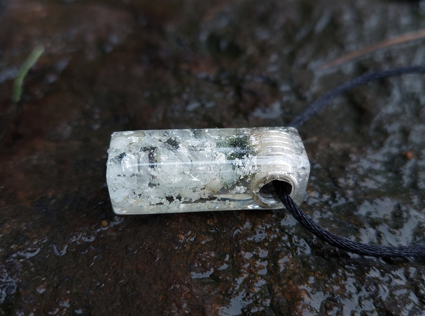 Orgonite orgone pendant, necklace - diamonds, Moldavite, Herkimer, Rhodozite, Danburite, sterling silver, glow in the dark
