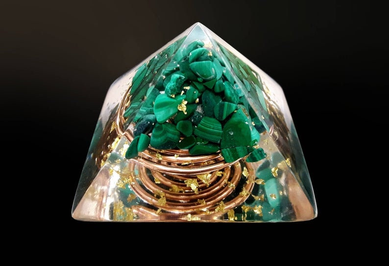 Orgone Orgonite Pyramid, Malachite, Wealth, Money, Love, Protection