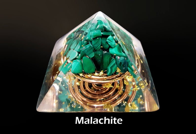 Orgone Orgonite Pyramid, Malachite, Wealth, Money, Love, Protection