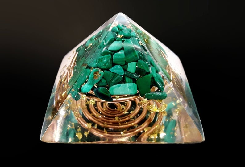 Orgone Orgonite Pyramid, Malachite, Wealth, Money, Love, Protection