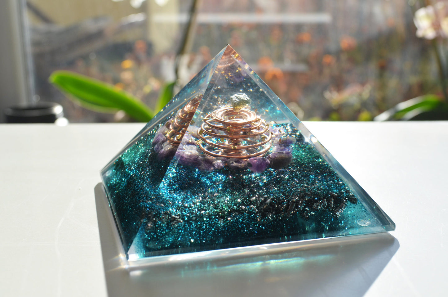 Orgonite orgone pyramid, Most powerful third eye stimulation! Diamonds, Herkimer, Moldavite, vortex