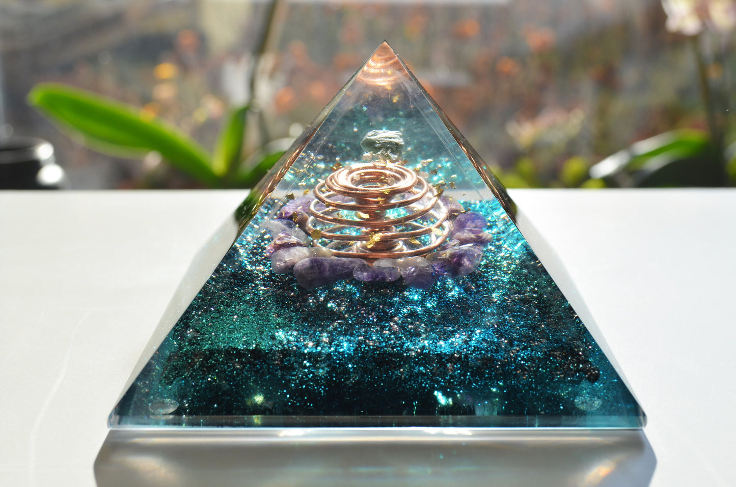 Orgonite orgone pyramid, Most powerful third eye stimulation! Diamonds, Herkimer, Moldavite, vortex