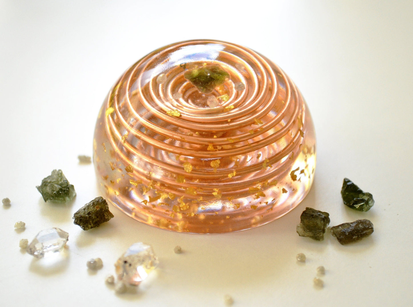 Powerful Orgonite, orgone dome, Most powerful crystals combination with vortex coil, Moldavite Herkimer