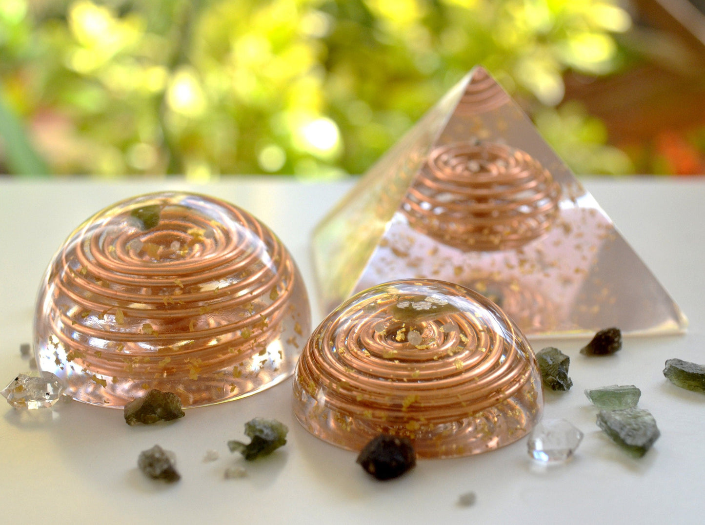 Powerful Orgonite, orgone dome, Most powerful crystals combination with vortex coil, Moldavite Herkimer