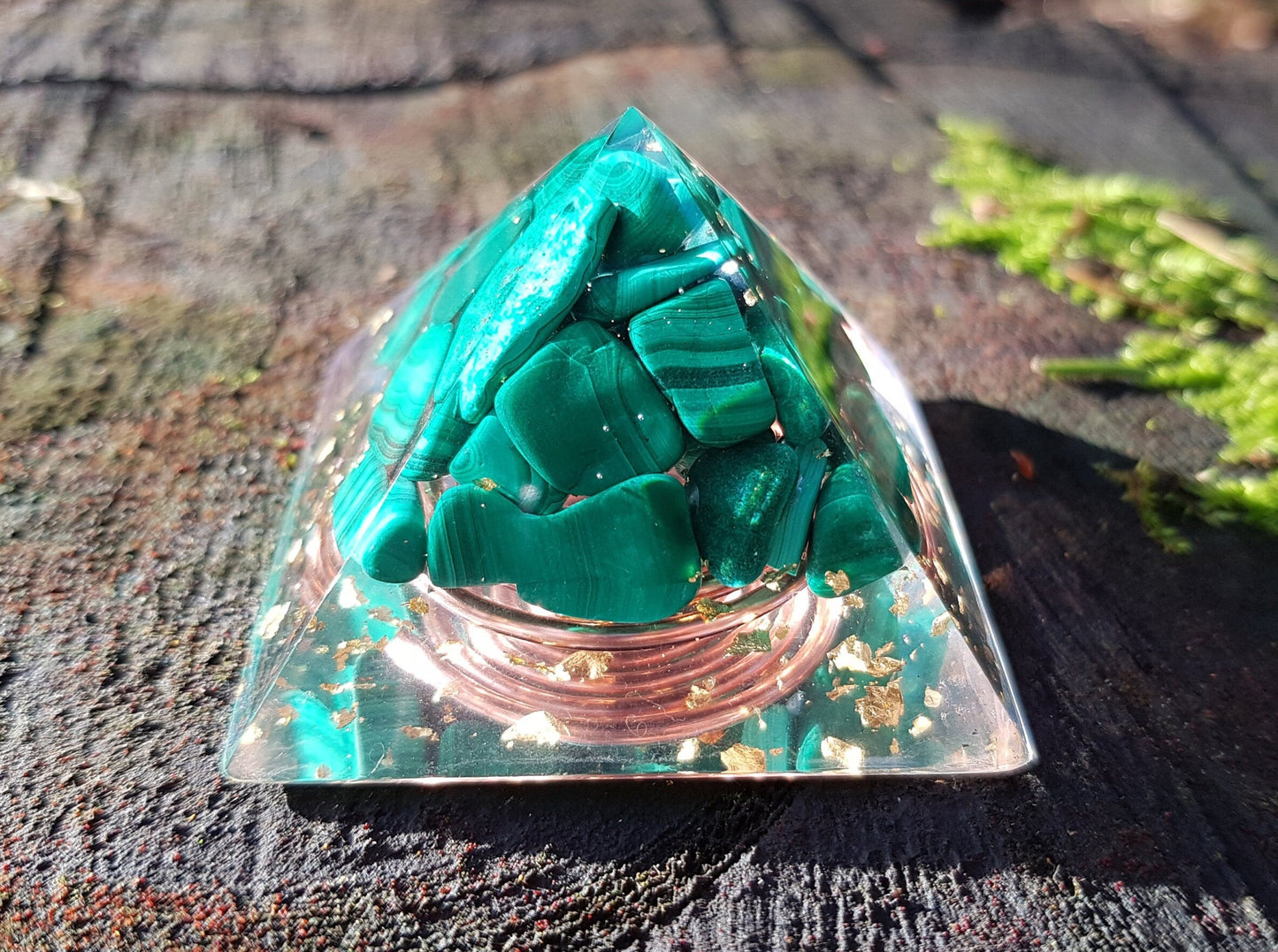 Orgone Orgonite Pyramid, Malachite, Wealth, Money, Love, Protection