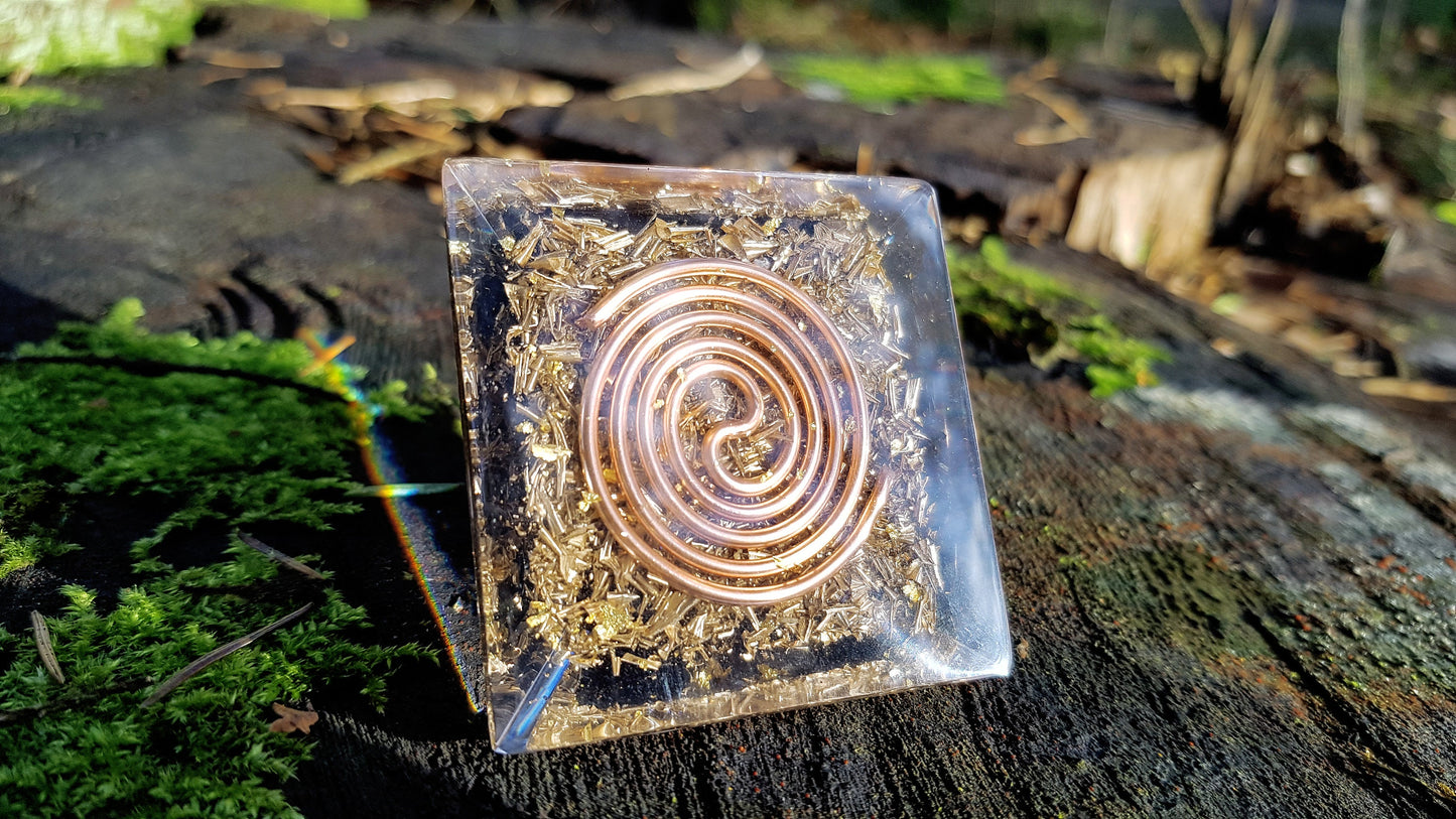 Orgonite orgone pyramid, strong EMF protection, third eye activation, brass, copper, Black tourmaline
