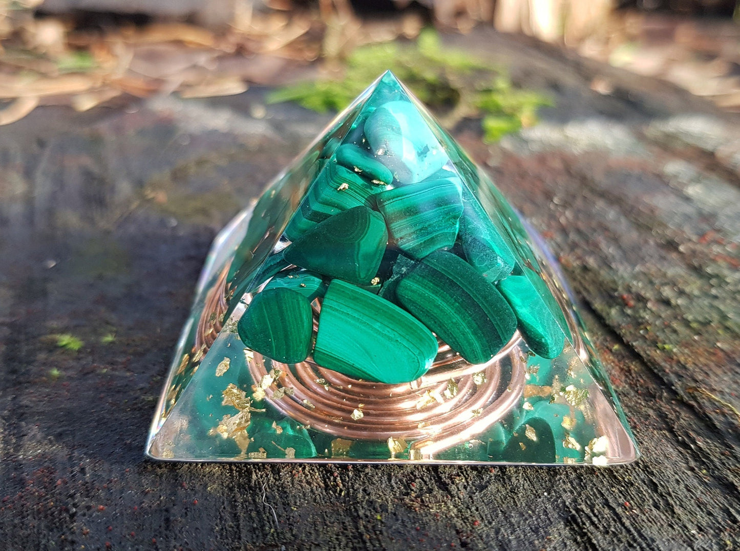 Orgone Orgonite Pyramid, Malachite, Wealth, Money, Love, Protection