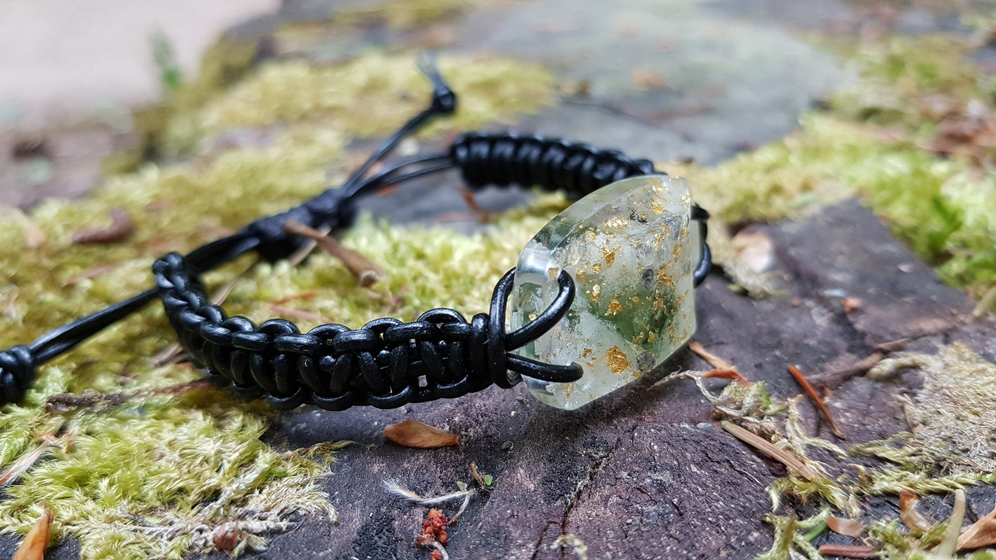 Orgonite bracelet, Most powerful, 24k gold, Diamonds, Herkimer, Moldavite, glow in the dark