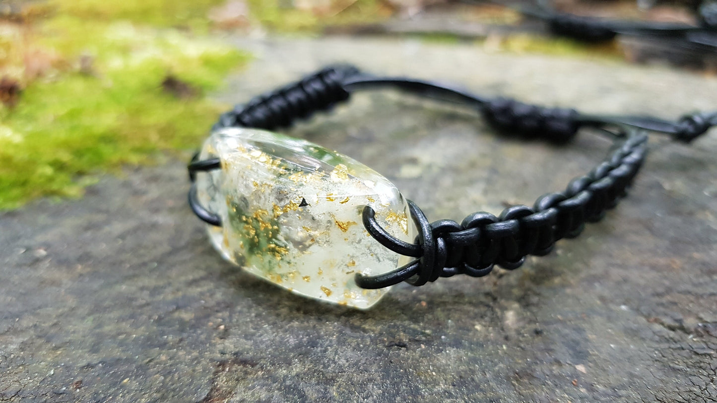 Orgonite bracelet, Most powerful, 24k gold, Diamonds, Herkimer, Moldavite, glow in the dark