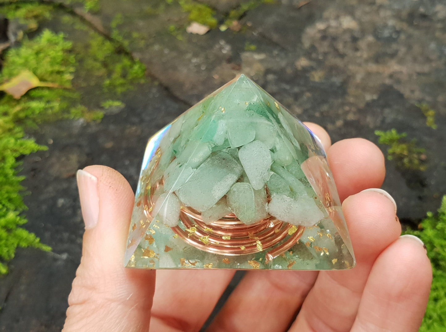 Orgonite Pyramid with Green aventurine and 24k gold