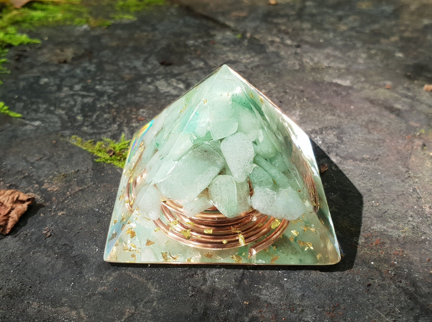 Orgonite Pyramid with Green aventurine and 24k gold
