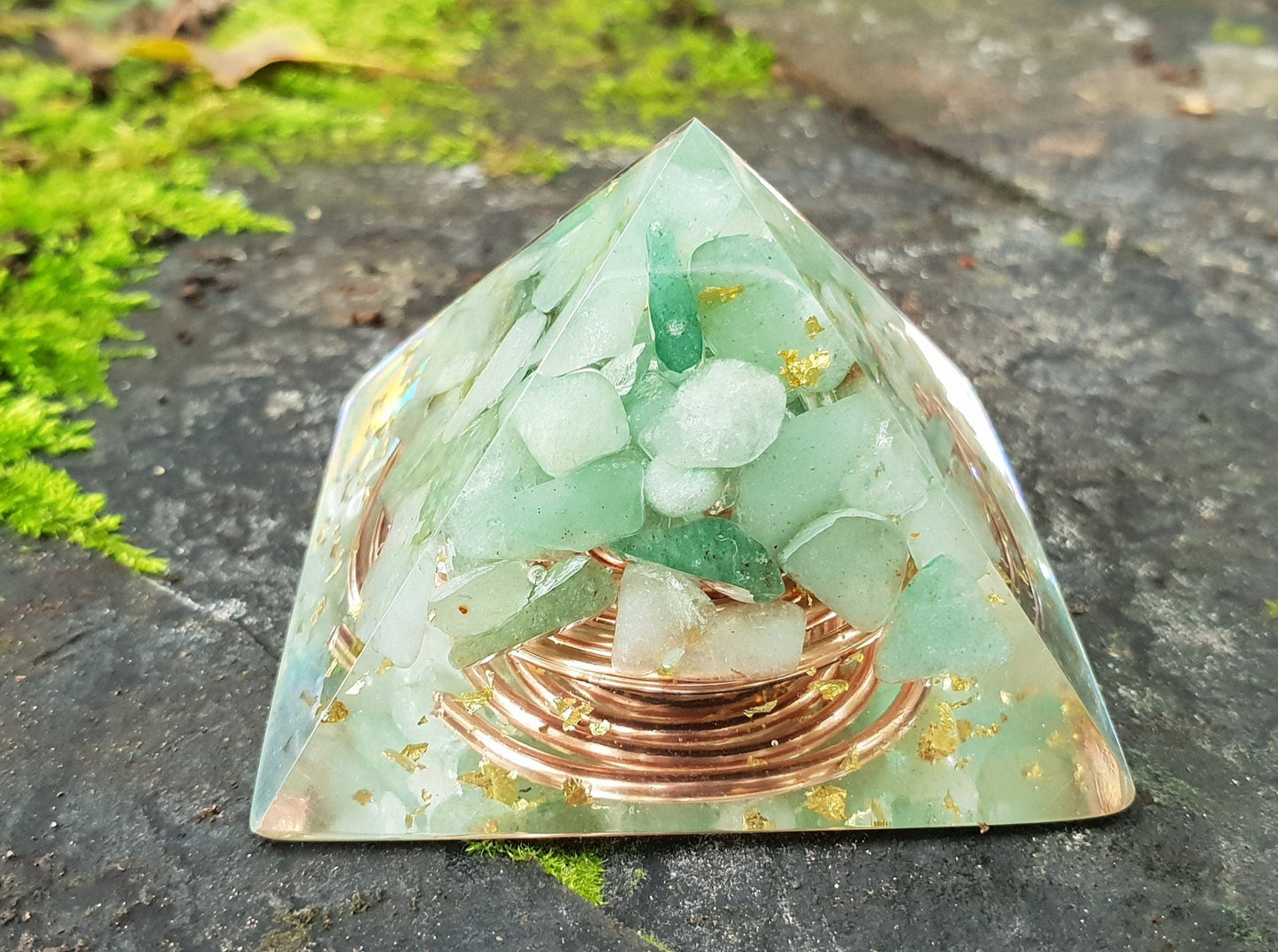 Orgonite Pyramid with Green aventurine and 24k gold