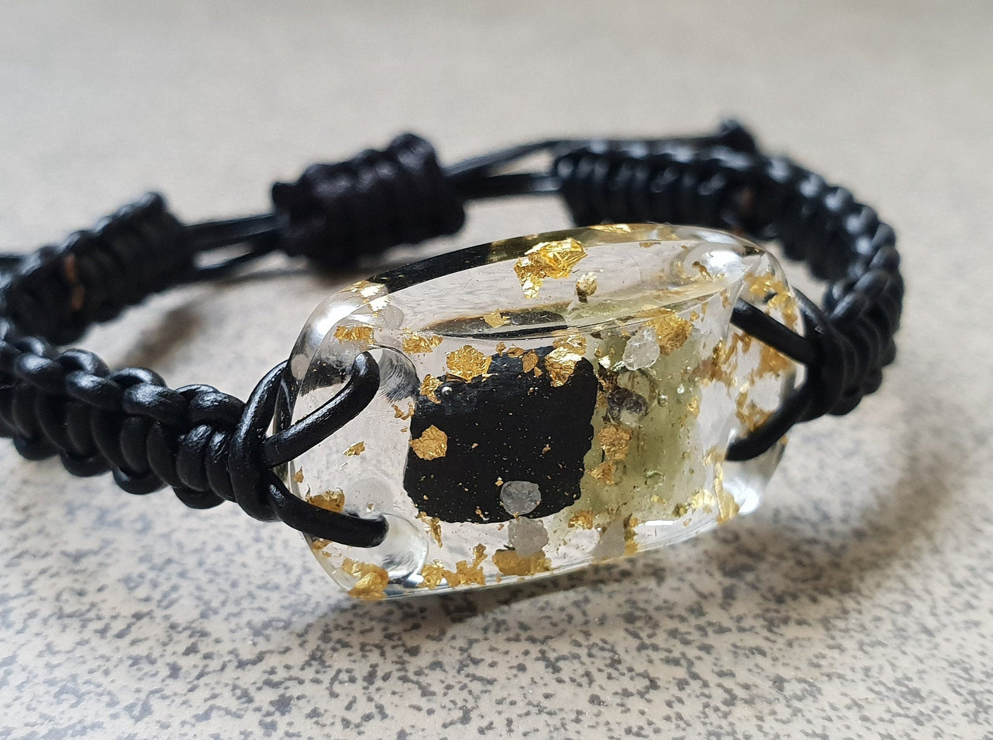 Orgonite bracelet - 24K gold, Moldavite, Herkimer, diamonds, black Tourmaline