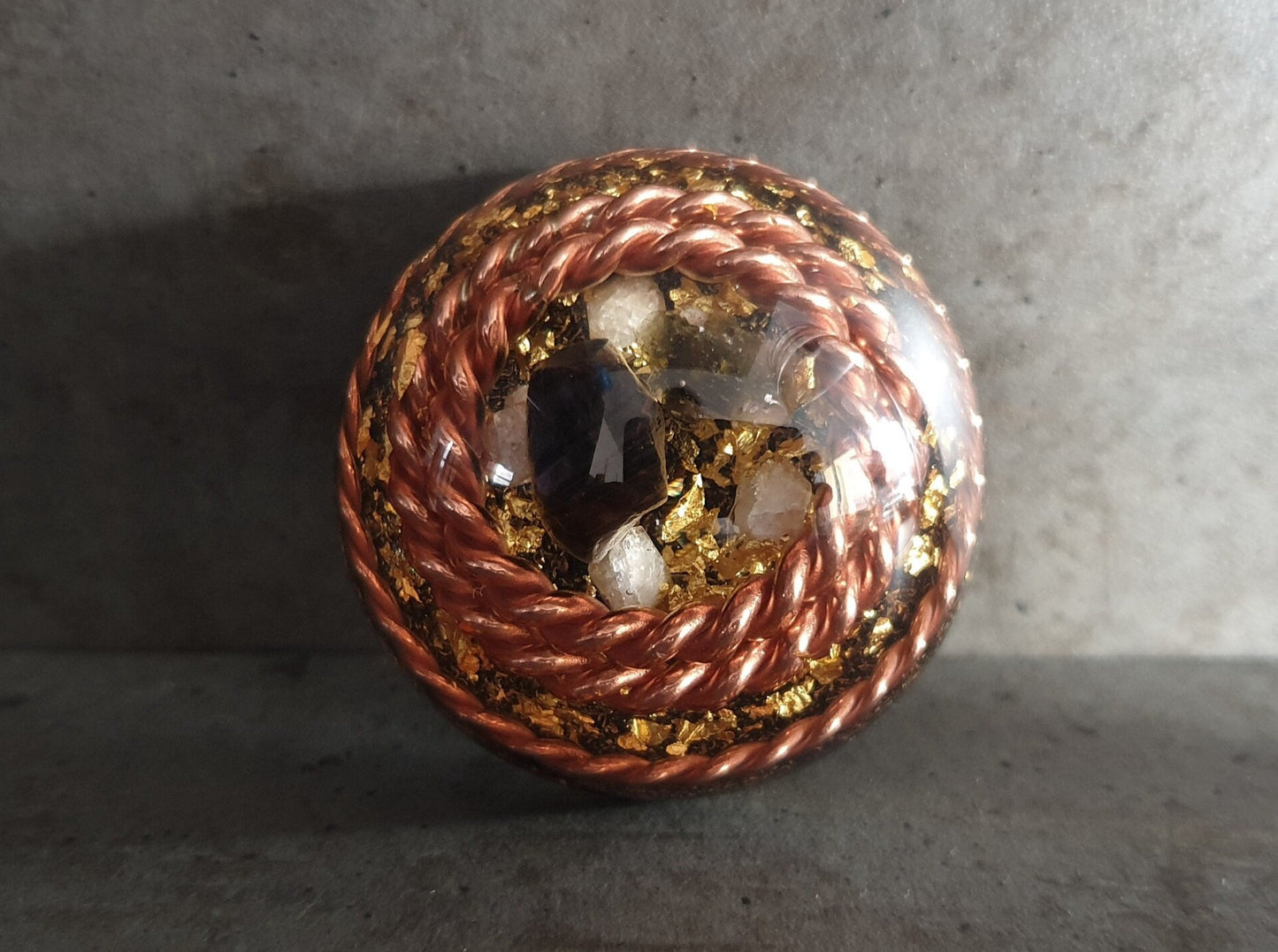 Orgonite dome / hemisphere, Powerful programmed amulet with 3 Tensor rings