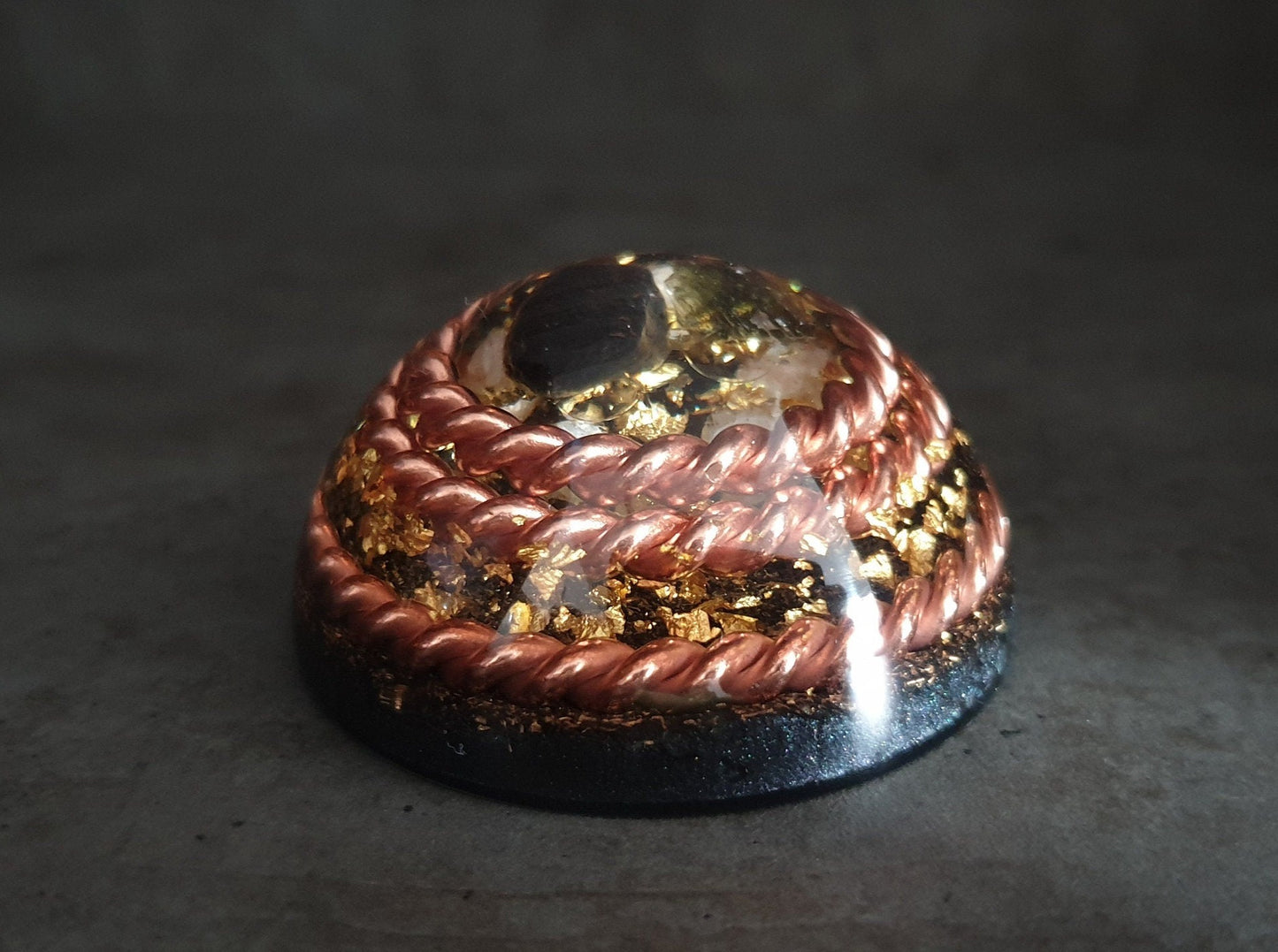 Orgonite dome / hemisphere, Powerful programmed amulet with 3 Tensor rings