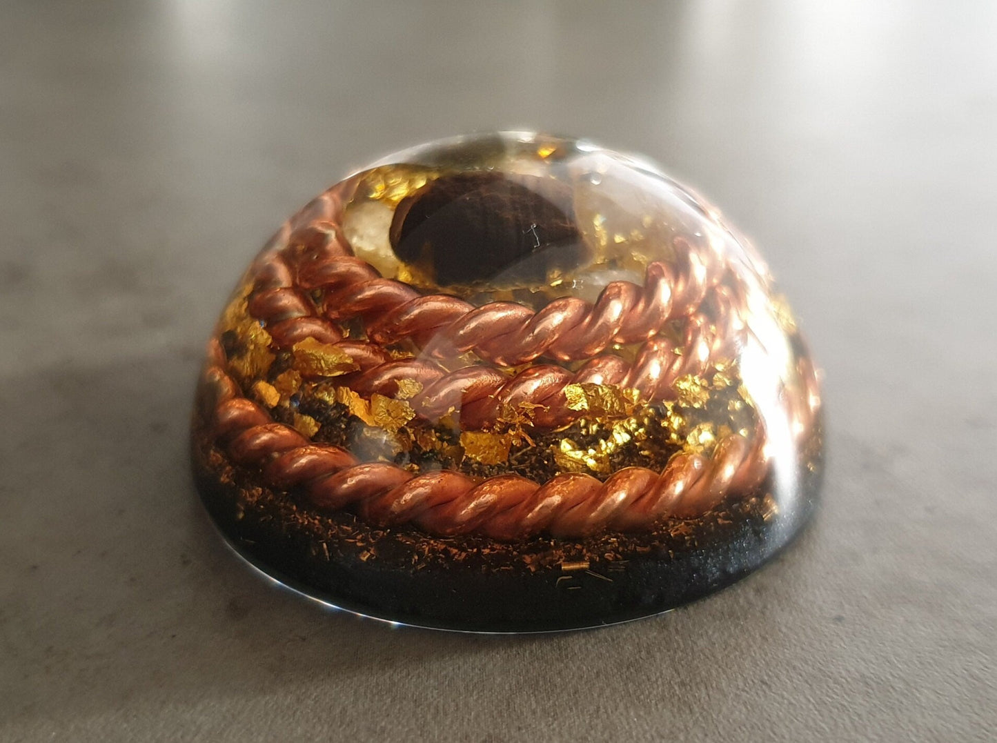 Orgonite dome / hemisphere, Powerful programmed amulet with 3 Tensor rings