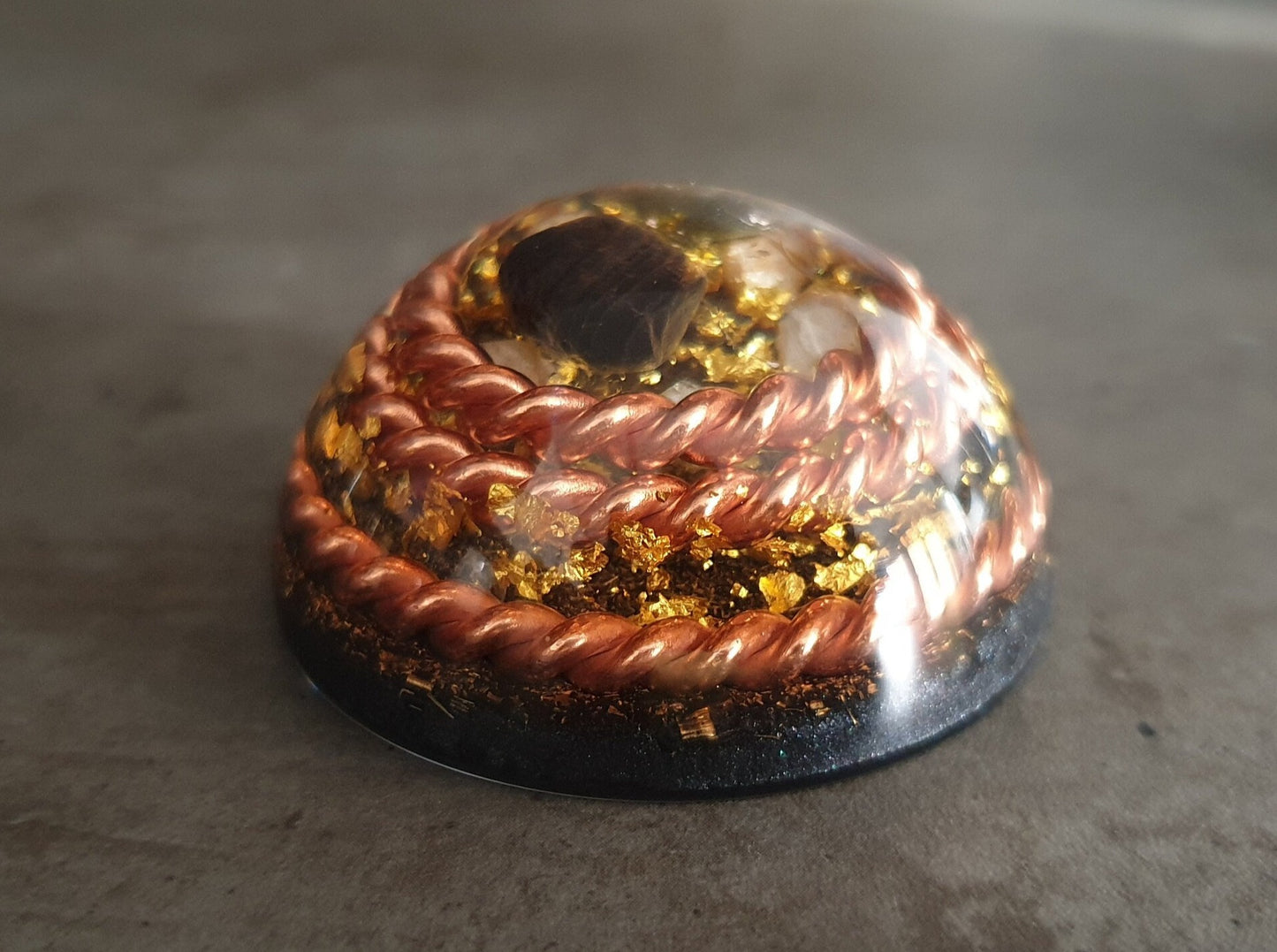 Orgonite dome / hemisphere, Powerful programmed amulet with 3 Tensor rings