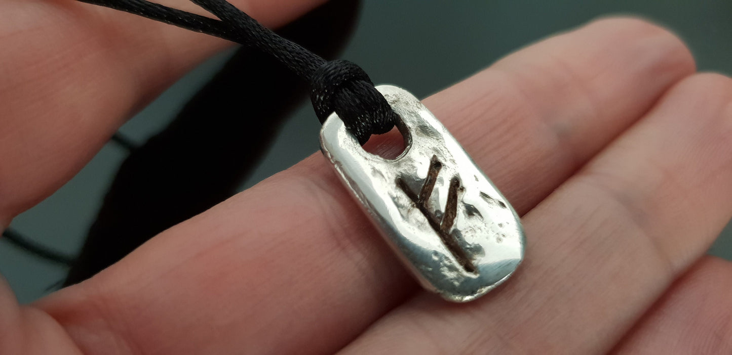 Fehu rune pendant, viking silver rune amulet. Real money amulet / charm with celtic runes